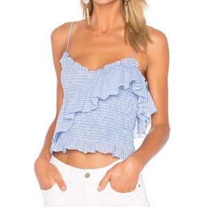 Cinq a sept blue stripped ruffled top
